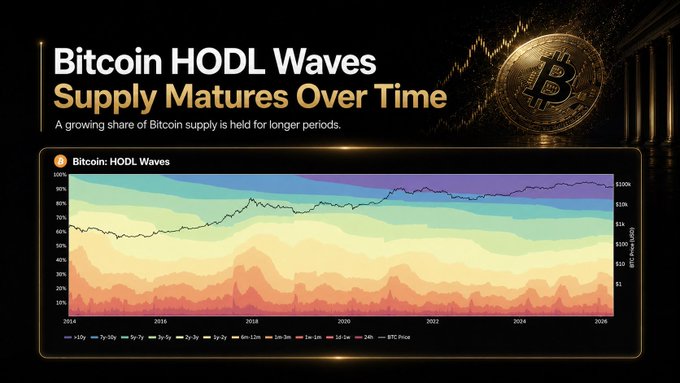 Grafico delle Bitcoin HODL Waves e maturazione dell'offerta