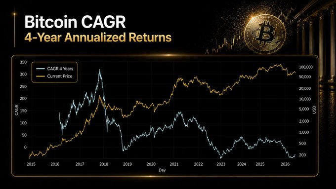 Rendimenti annualizzati su quattro anni di Bitcoin