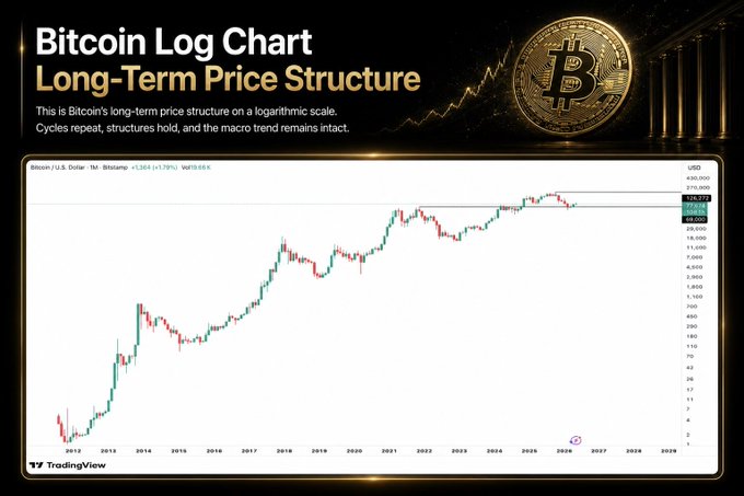 Struttura di prezzo di lungo periodo di Bitcoin su scala logaritmica