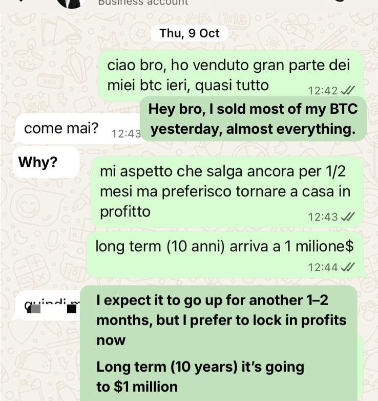 Original message selling most of my BTC - October 2025